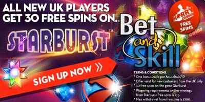 Harry Casino: 30 free spins on Starburst + £20 free casino bonus