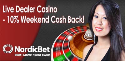 NordicBet Live Dealer Casino: 10% Weekend Cash Back