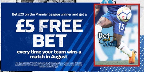 Get £5 Free Bet Every Time Your Team Wins in August with William Hill